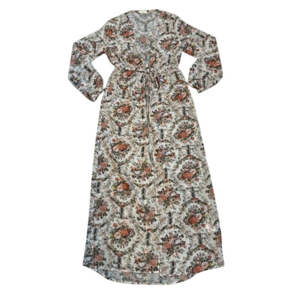 Coquette Fairycore Boho Clay Floral Romantic Duster Drawstring‎ Waist Medium